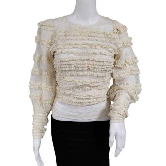 NWT BCBGMaxazria Gypsie Peasant Whimsy Goth Ruffle Tiered Prairie Top Ivory XS - Picture 1 of 13